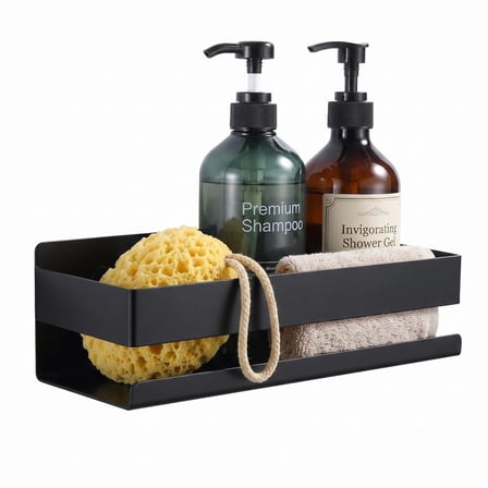 Lexroo ® Siyah Paslanmaz Metal Banyo Rafı - 3M Yapışkanlı Duş Rafı ve Mutfak Düzenleyici Organizer