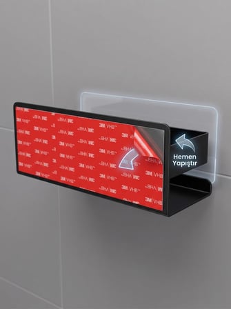 Lexroo ® Siyah Paslanmaz Metal Banyo Rafı - 3M Yapışkanlı Duş Rafı ve Mutfak Düzenleyici Organizer
