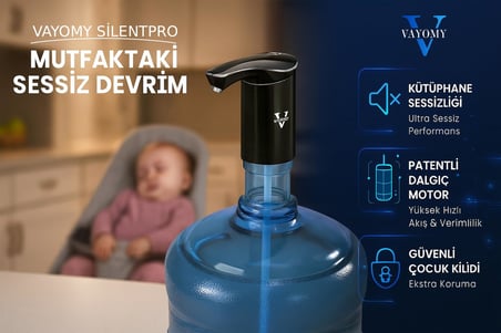 Lexroo Vayomy Silentpro Sessiz Şarjlı Otomatik Damacana Su Pompası, Dalgıç Motor, Yüksek Hızlı Dolum