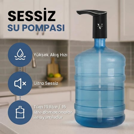 Lexroo Vayomy Silentpro Sessiz Şarjlı Otomatik Damacana Su Pompası, Dalgıç Motor, Yüksek Hızlı Dolum