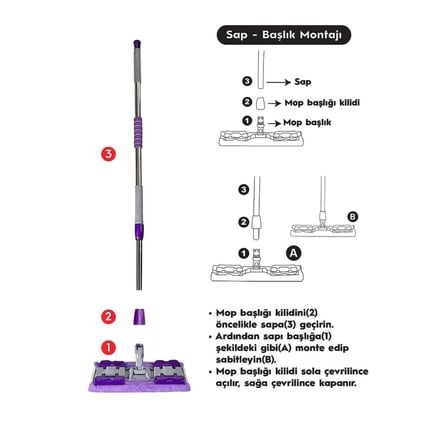 Lexroo Sihirli Mop Yer Fayans Duvar Yüzey Temizlik Mikrofiber Mandallı Mop