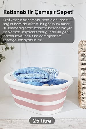 Lexroo Coverest 25 Litre Katlanabilir Silikon Çamaşır Sepeti Akordiyon Katlanır Sele Yer Kaplamayan