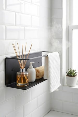 Lexroo Orret Home Yapışkanlı Banyo Organizer Rafı – Paslanmaz Siyah Metal Duvar Tipi Raf