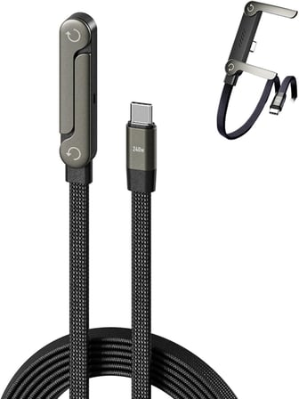 Lexroo 240W Hasır Kablo 1.5METRE Type-c Type-c Şarj Kablosu TİP C Telefon Stand Tutucu Katlanabilir