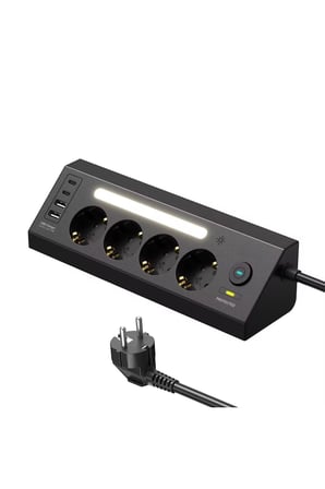 Lexroo SMAYLİNG Akım Korumalı Çoklu Priz | 4 Priz Girişi + 2 USB-C + 2 USB-A Çıkışı | 2 Metre Kablo
