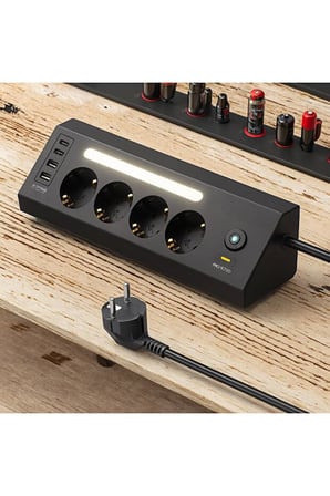 Lexroo SMAYLİNG Akım Korumalı Çoklu Priz | 4 Priz Girişi + 2 USB-C + 2 USB-A Çıkışı | 2 Metre Kablo