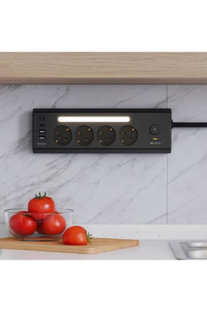Lexroo SMAYLİNG Akım Korumalı Çoklu Priz | 4 Priz Girişi + 2 USB-C + 2 USB-A Çıkışı | 2 Metre Kablo