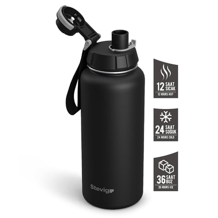 Stevig 1 Hand Leak-Proof Sızdırmaz Çelik Termos 1000 Ml Black ST-210