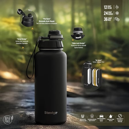 Stevig 1 Hand Leak-Proof Sızdırmaz Çelik Termos 1000 Ml Grey ST-214