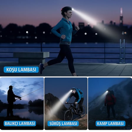 Lexroo CATA Poyraz Şarjlı Led Kafa Feneri Ayarlanabilir Zoom Özellikli 3 Modlu Beyaz Işık Outdoor