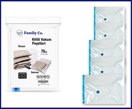 Family Co. Vakumlu Hurç Poşet Setleri 5 Parça 50x70-2, 60x80-2, 80x100-1