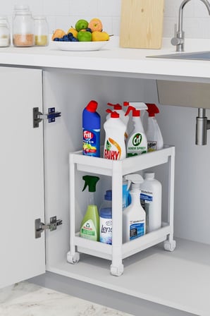 Lexroo Coverest 2 Katlı Tekerlekli Düzenleyici Raf Mutfak Tezgah & Evye Altı Dolap İçi Organizer