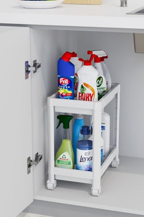 Lexroo Coverest 2 Katlı Tekerlekli Düzenleyici Raf Mutfak Tezgah & Evye Altı Dolap İçi Organizer