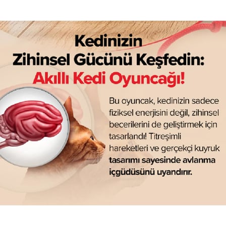 Lexroo Kedi Oyuncağı Topu Kuyruklu Otomatik Yuvarlanan Top, Hareketli Kuyruk, USB Şarjlı, LED Işıklı