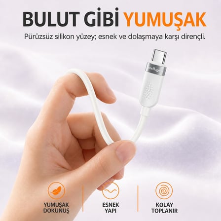 Voultage USB-C to USB-C Silikon Hızlı Şarj ve Veri Kablosu, 60W PD 480 Mbps