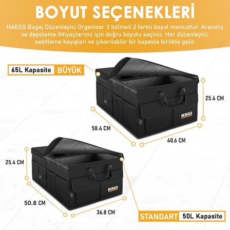 Haegs Araba Bagaj Çantası, Araç içi Düzenleyici Organizer, Katlanabilir Oto Bagaj Düzenleyici