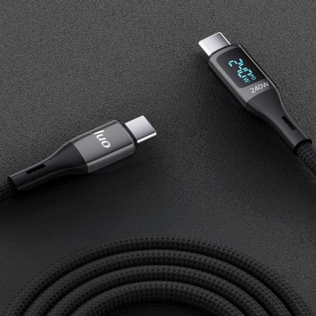 Juo 240W Dijital Led Ekranlı E-Mark Çipli PD 3.1 USB Type-C to Type-C Hızlı Şarj ve Data Kablosu 2