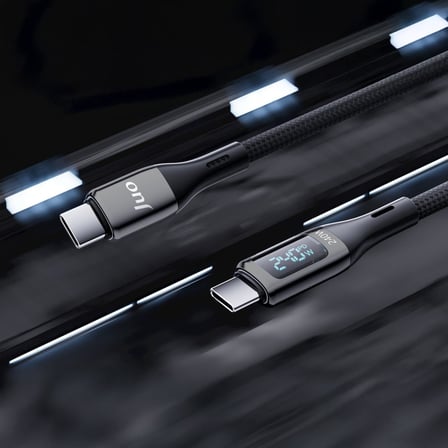 Juo 240W Dijital Led Ekranlı E-Mark Çipli PD 3.1 USB Type-C to Type-C Hızlı Şarj ve Data Kablosu 2