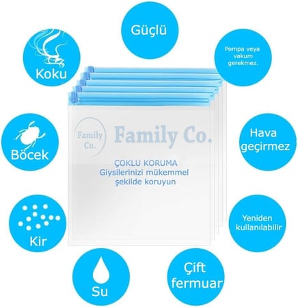 Lexroo Family Co. 6'lı Manuel Vakumlu Seyahat Poşeti Hurcu - Pompa Süpürge Gerektirmez