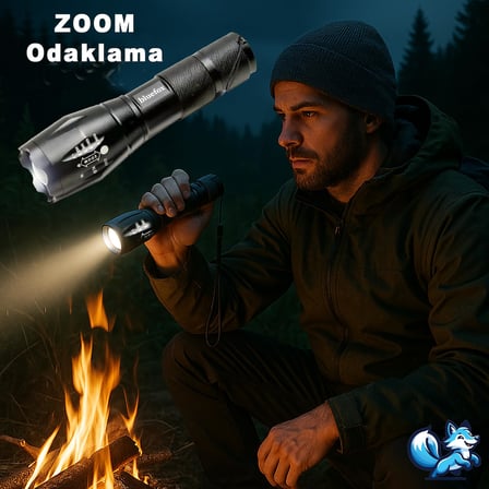 Lexroo Bluefox Güçlü LED El Feneri, 10W Ultra Parlak Işık, 5 Farklı Mod, Zoom Özellikli