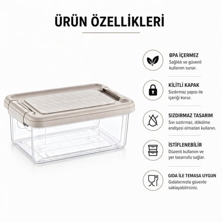 Lexroo Orret Home Kilitli Saklama Kabı Şeffaf Organizer PP Plastik Gıda Saklama Kabı Kapaklı