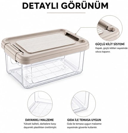 Lexroo Orret Home Kilitli Saklama Kabı Şeffaf Organizer PP Plastik Gıda Saklama Kabı Kapaklı