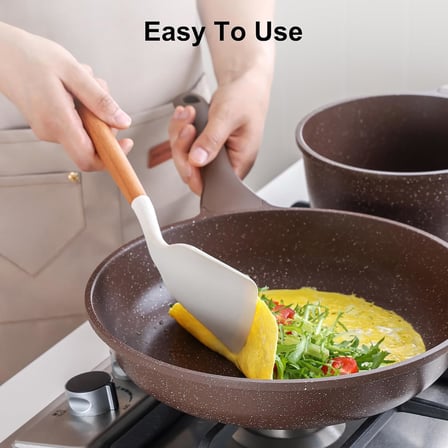 Lexroo Promosyonca 3’lü Silikon Mutfak Gereçleri Seti, Ahşap Saplı Silikon Kaşık Kepçe Spatula Seti