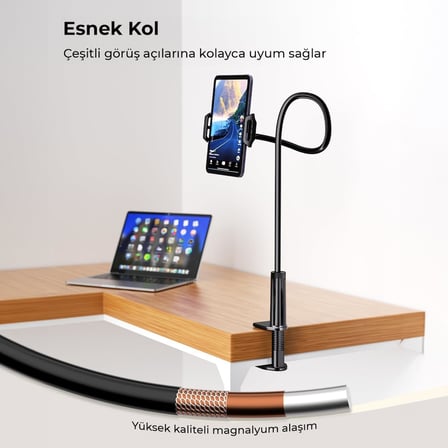 Lexroo Juo 70 CM Akrobat Esnek Tablet ve Telefon Tutucu Stand Siyah