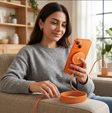 Lexroo Heartz Manyetik Kablosuz Şarj Cihazı compatible with MagSafe, 25W (ORANGE HERMES)
