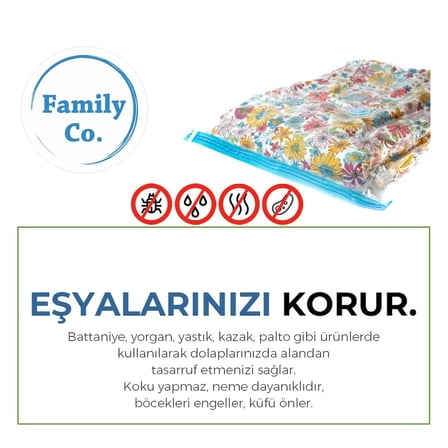 Family Co. Vakumlu Hurç Poşet Setleri 3 Parça 80x100-2, 100x130-1