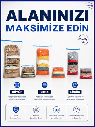 Family Co.3'lü Paket Ekstra Büyük Küp Vakumlu Hurç Saklama