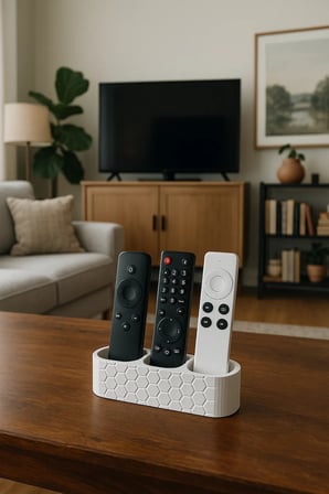 Lexroo 3D Baskı Petek Desenli Üç Bölmeli Kumanda Standı Modern Kumanda Tutucu Sehpa Düzenleyici