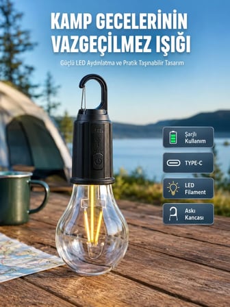 Lexroo Şarjlı Aydınlatma Ampul Tasarımlı Ambians Işık Askılı Kamp Lambası