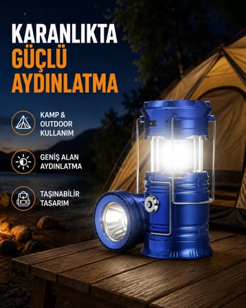 Lexroo Güneş Enerjisiyle Çalışan Kamp Feneri Hafif Portatif Uzun Ömürlü