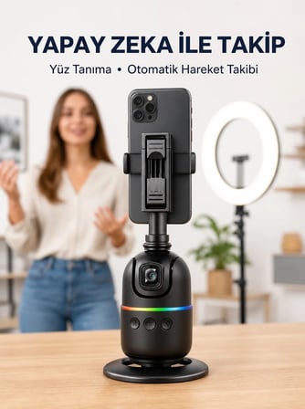 Lexroo Telefon ve Kamera Uyumlu 360° Otomatik Takipli Akıllı Masa Tripodu Yeni Nesil
