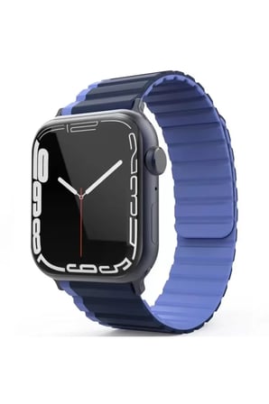 Lexroo Movenchy Aple Watch 42mm Uyumlu MO-WB1 Çift Renk Mıknatıslı Silikon Kordon - Lacivert-Mavi
