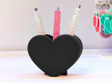 Lexroo 3D Baskı Kalp Şekilli Kalemlik - Masaüstü Organizer - Siyah