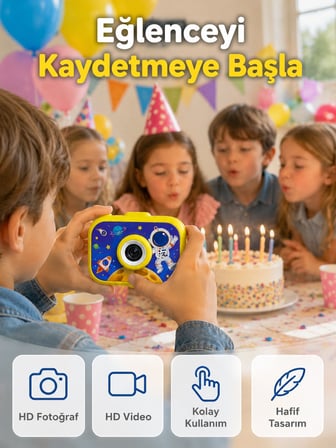 Lexroo Şarjlı Çocuk Dijital Kamera Ön Arka Kamera Destekli HD Fotoğraf Video Çekimi Mini Tripodlu
