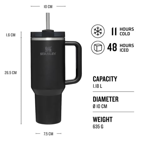 STANLEY Quencher H2.0 FlowState Pipetli Termos Bardak 1.18 Litre - Siyah | Paslanmaz Çelik