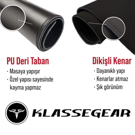 Klasse Classic Mouse Pad, Dikişli Kenar, Kaymaz Taban, Büyük Boy Pürüzsüz Yüzey - X Large, Siyah)