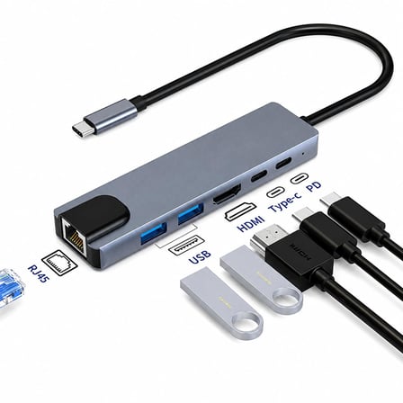 Coverzone Type-c To Hdmı Hub 6 in 1 Rj45 Lan 2 X usb 3.0 Type-c Girişli Bilgisayarlar ve Macbook