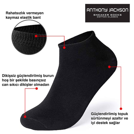 Anthony Jackson 10'lu Kutu BAMBU Premium Dikişsiz Bay - Bayan Sneaker Çorap (LUKAS, 43-46)