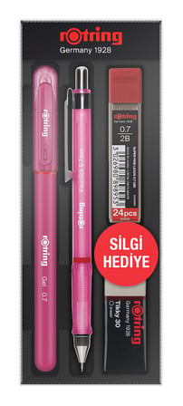 Rotring Visuclick Jel Okul Seti 0,7 mm, Mekanik Kurşun Kalem, Uç ve Silgi Seti, Pembe