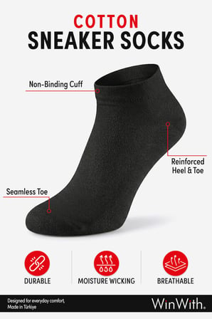 WinWith 10'lu Pamuklu Dikişsiz Düz Gündelik Klasik Erkek Kadın Sneaker Çorap