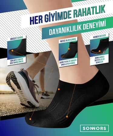 SONNORS Uniseks 6'li Sneaker Kadın Erkek Çorap - Organik Pamuk Patik Spor Çorabı