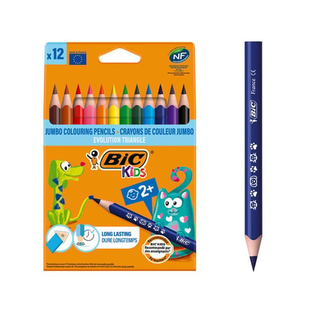 BIC Kids Evolution Üçgen Jumbo Renkli Kalem, 12'Li Kutu