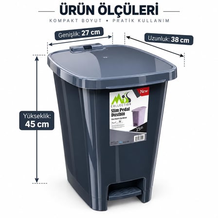 Miss Collection Lüx Serisi Pedallı 25 Litre Çöp Kovası Antrasit