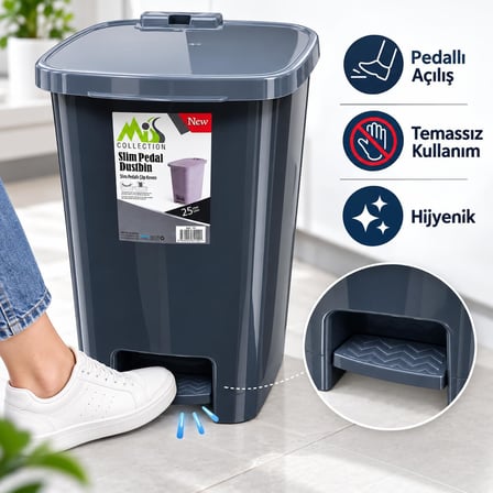 Miss Collection Lüx Serisi Pedallı 25 Litre Çöp Kovası Antrasit