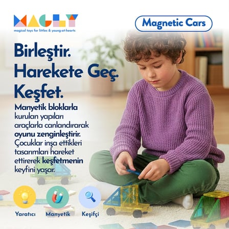 Magly Magnetic Cars Manyetik Araç Oyun Seti - Çocuklar İçin Manyetik Yapı Blokları Araba Eklentisi