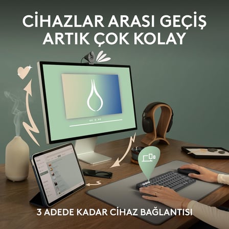 Logitech Pebble Keys 2 K380S Kablosuz Klavye, Çoklu Cihaz Özellikli
